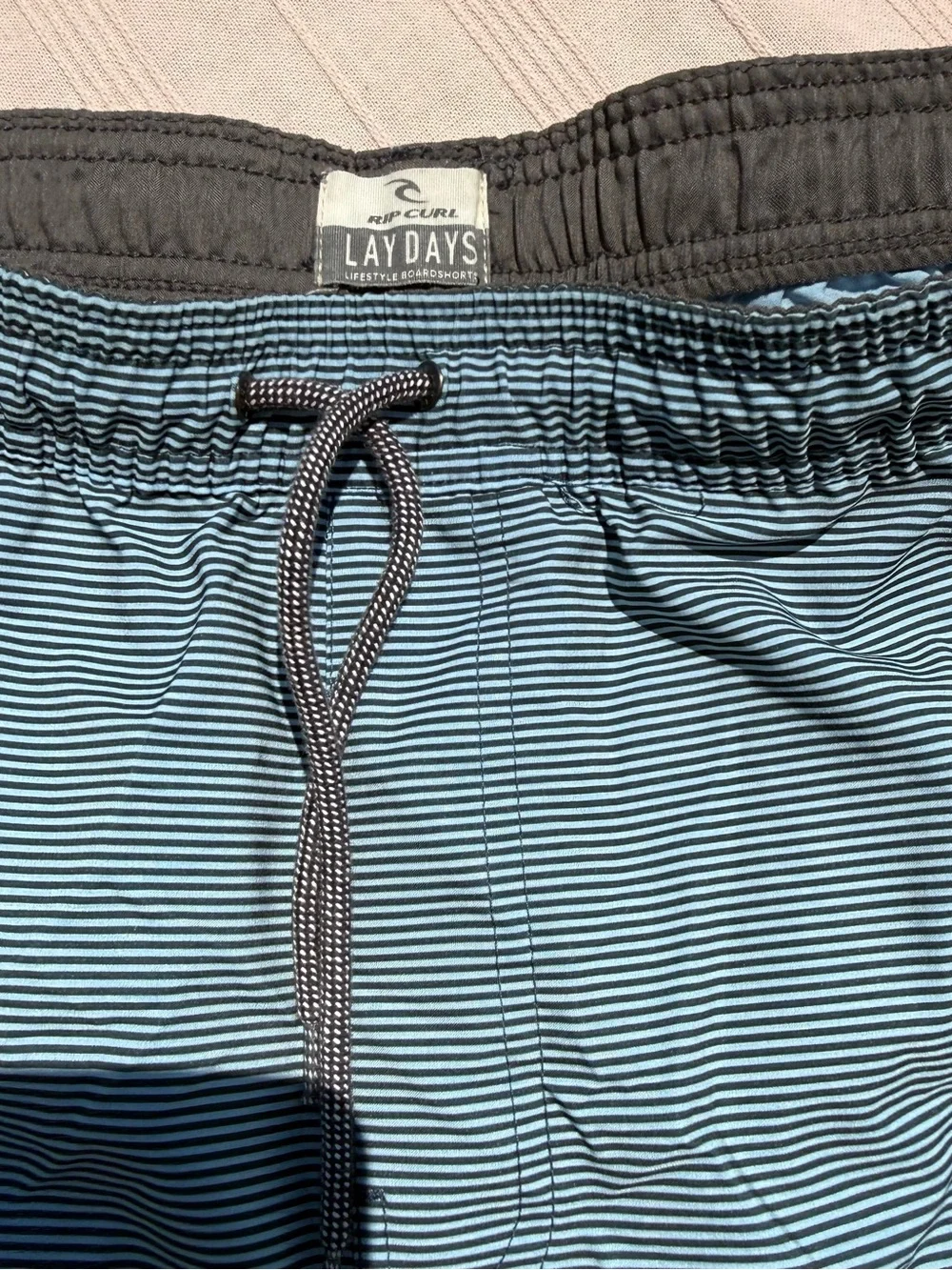 Rip Curl Blue and Black Striped Swim Trunks